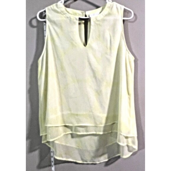 New York & Co Womens Yellow Patterned Sleeveless Blouse Sheer Layered MEDIUM - Picture 1 of 4